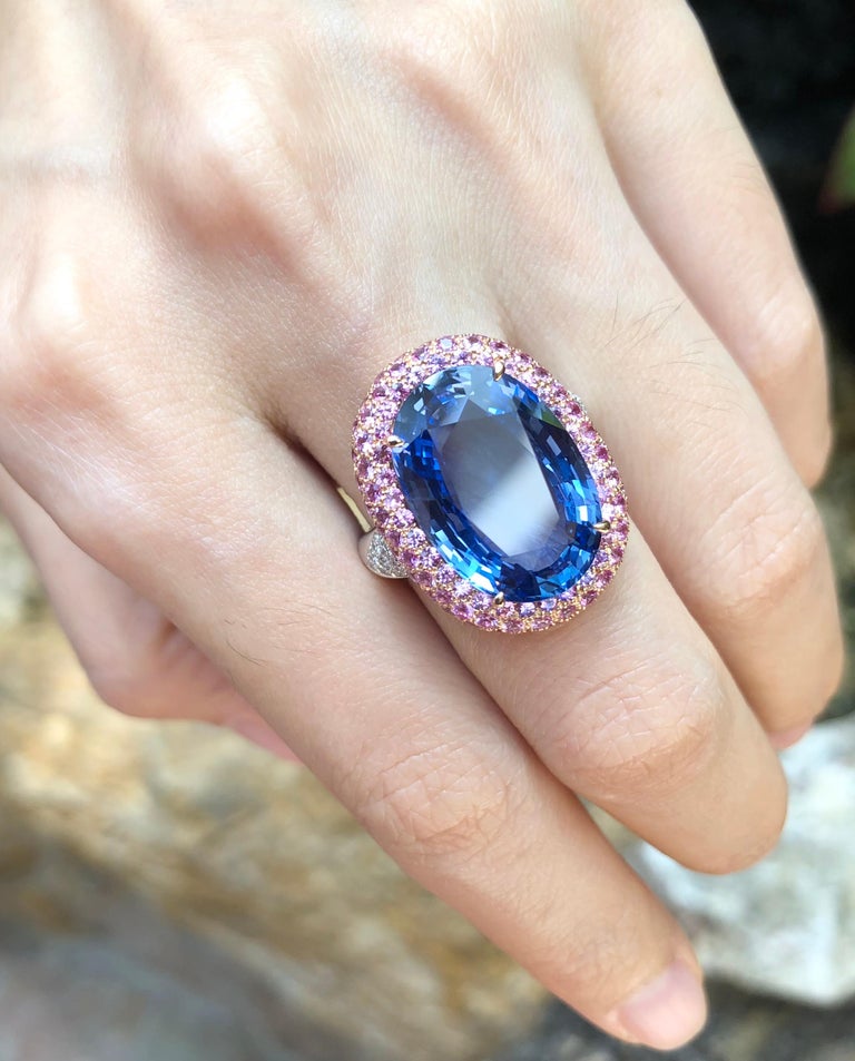 SJ1413 - Blue Sapphire with Pink Sapphire and Diamond Ring Set in 18 Karat White Gold