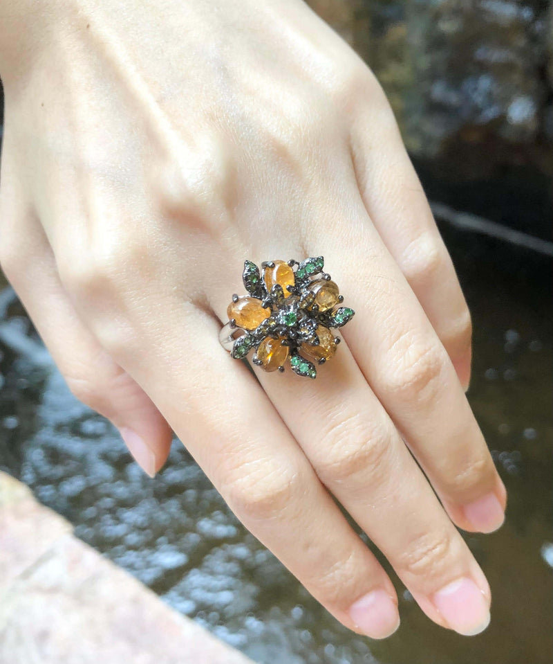 SJ6414 - Tourmaline, Sapphire and Tsavorite Ring set in Silver Settings