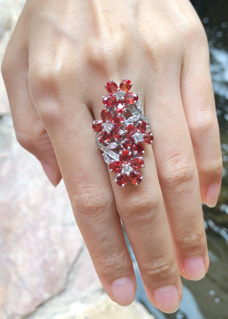 SRTE5265D - Orange Sapphire & Cubic Zirconia Ring set in Silver Settings