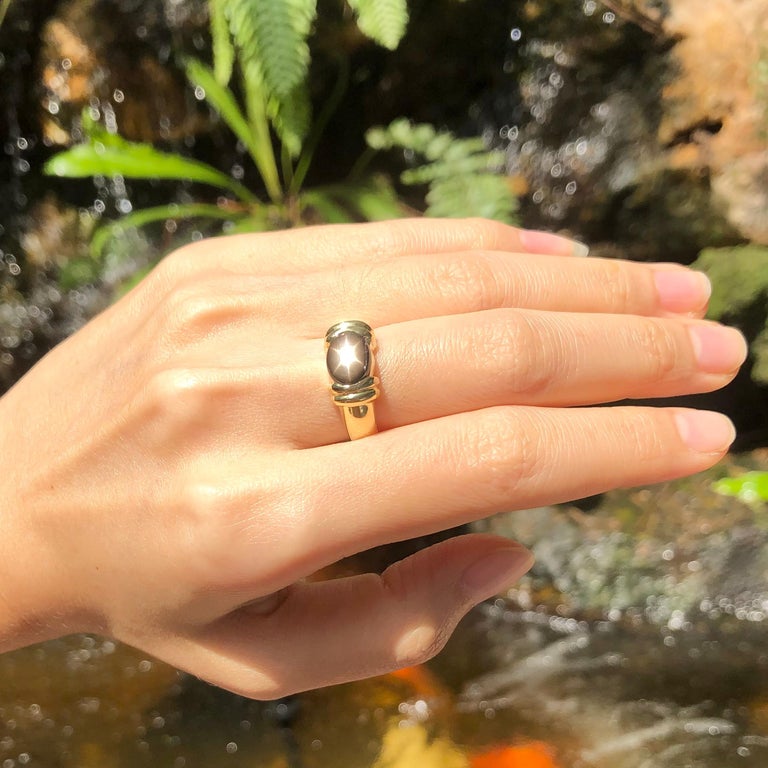 SJ2845 - Black Star Sapphire Ring Set in 18 Karat Gold Settings