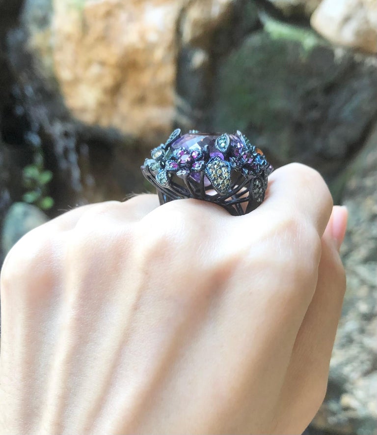 SJ3203 - Amethyst and Multi-Color Sapphire, Tsavorite Ring set in Silver Settings