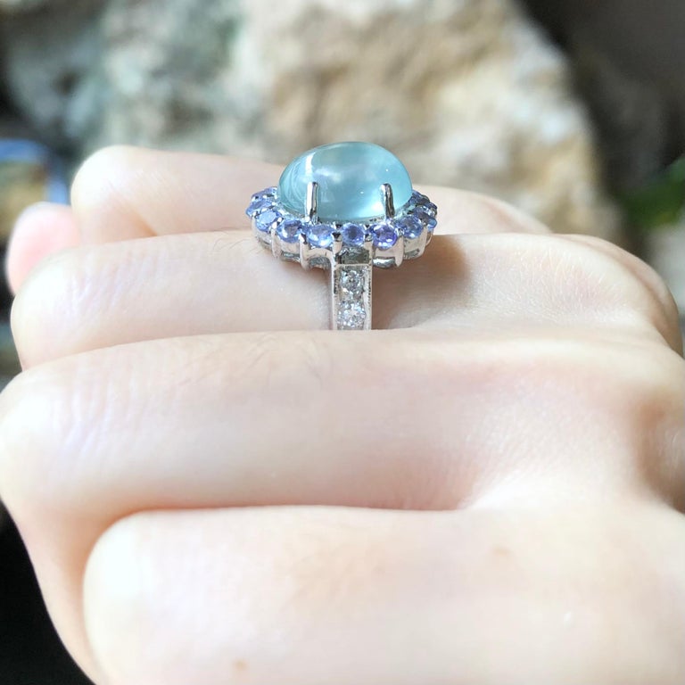 SJ3065 - Prehnite, Tanzanite with Cubic Zirconia Ring set in Silver Settings