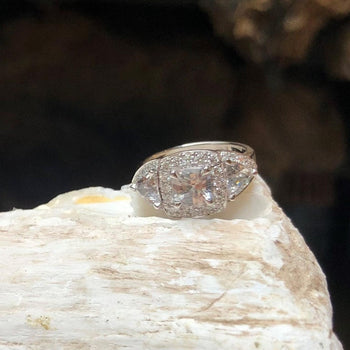 SJ1718 - White Sapphire with Diamond Ring Set in 18 Karat White Gold Settings