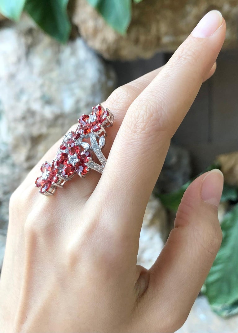 SRTE5265D - Orange Sapphire & Cubic Zirconia Ring set in Silver Settings
