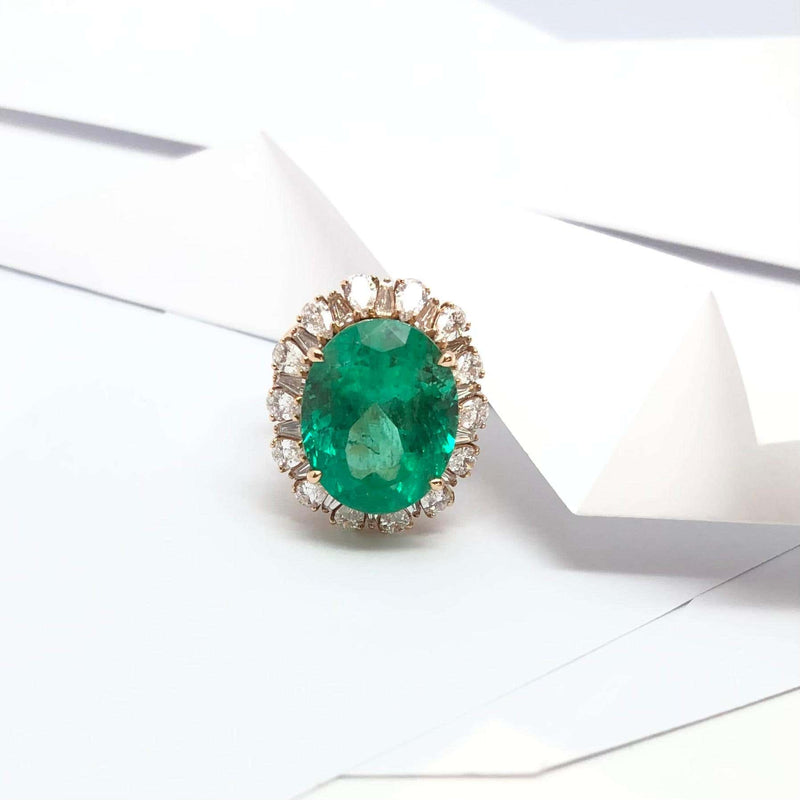 SJ2390 - GIA Certified 15cts Columbian Emerald with Diamond Ring Set in 18K Rose Gold