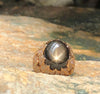 SJ1847 - Black Star Sapphire with Brown Diamond Ring Set in 18 Karat Rose Gold Settings