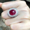 SJ1513 - Cabochon Ruby with Diamond Ring Set in 18 Karat White Gold Settings