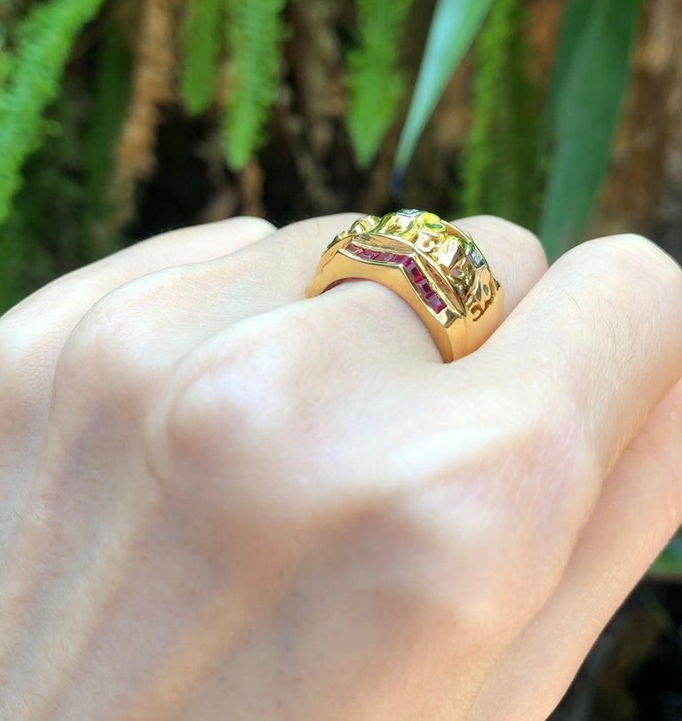 SJ6188 - Ruby with Tsavorite and Diamond Elephant Ring Set in 18 Karat Gold Settings