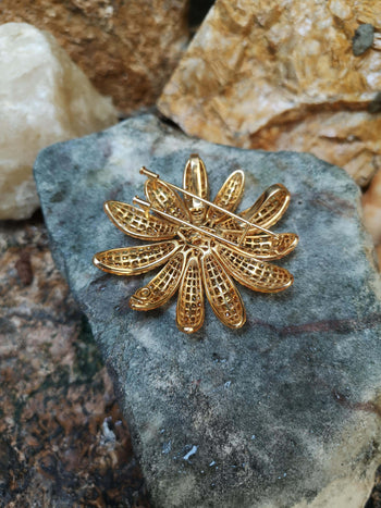 JP0407X - Invisible Setting Yellow Sapphire with Diamond Flower Brooch in 18k Gold