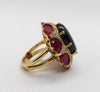 SJ2034 - Black Star Sapphire with Ruby and Brown Diamond Ring Set in 18 Karat Rose Gold