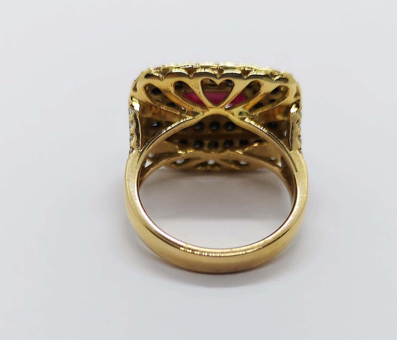 SJ2328 - Ruby with Diamond and Black Diamond Ring Set in 18 Karat Rose Gold Settings