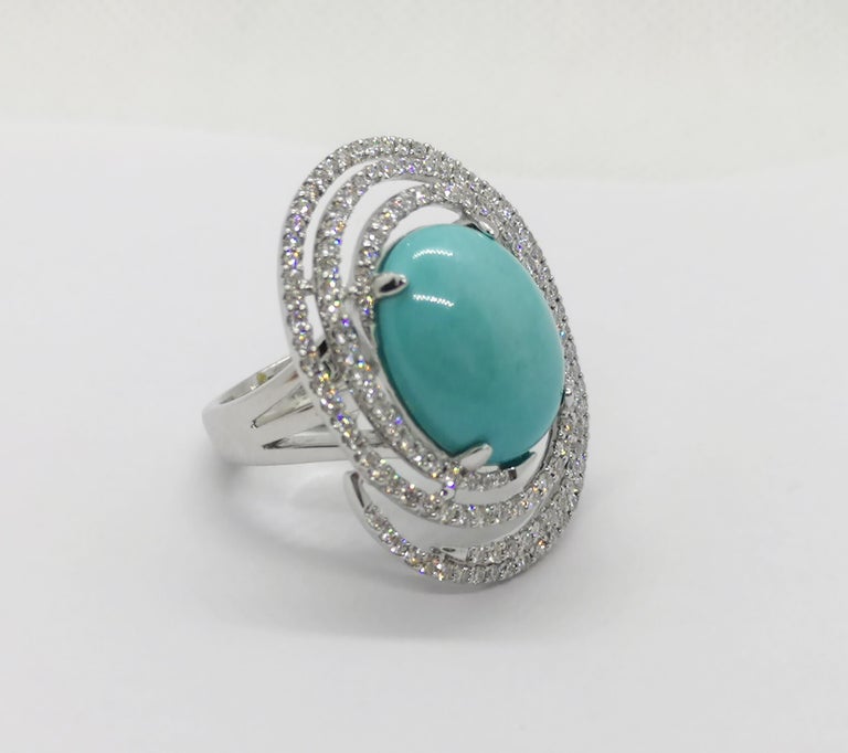 SJ2032 - Turquoise with Diamond Ring Set in 18 Karat White Gold Settings