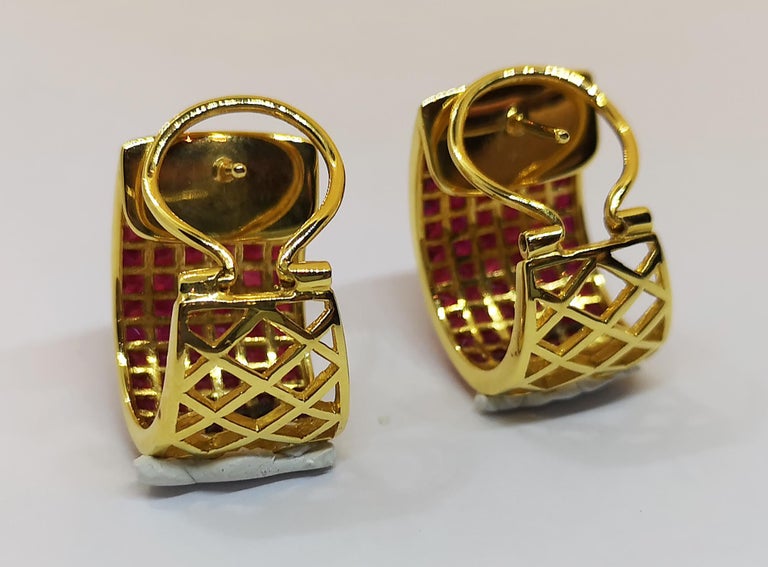 JED4678 - Invisible Set Ruby Earrings Set in 18 Karat Gold Setting