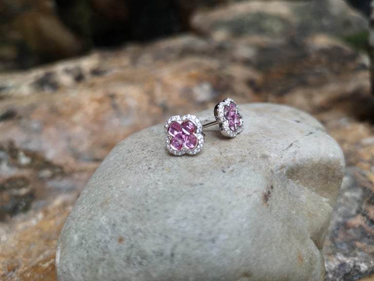 SJ6223 - Pink Sapphire with Diamond Clover Earrings Set in 18 Karat White Gold Settings