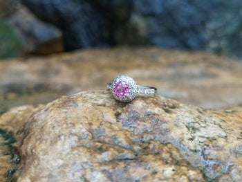 SJ2606 - Round Cut Pink Sapphire with Diamond Ring Set in 18 Karat White Gold Settings