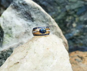 SJ6070 - Blue Sapphire with Diamond Ring Set in 18 Karat Gold Settings