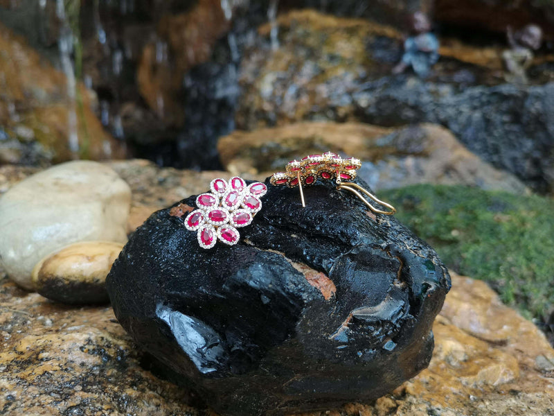 SJ2445 - Ruby with Diamond Earrings Set in 18 Karat Gold Setting