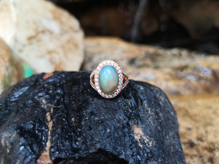 SJ2230 - Opal with Brown Diamond Ring Set in 18 Karat Rose Gold Settings