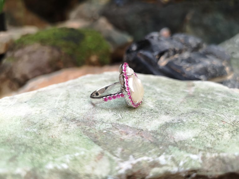 SJ6303 - Fresh Water Pearl with Ruby Ring Set in 18 Karat White Gold Settings