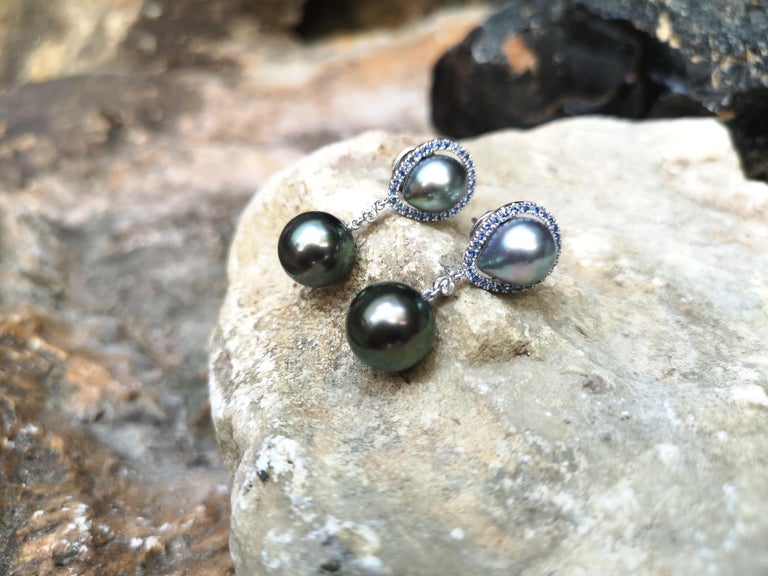 JE0113S - South Sea Pearl & Blue Sapphire Earrings Set in 18 Karat White Gold Setting