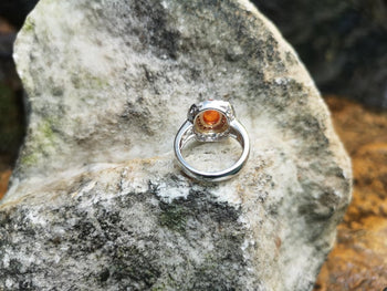 SJ6299 - Fire Opal with Orange Sapphire and Diamond Ring Set in 18 Karat White Gold