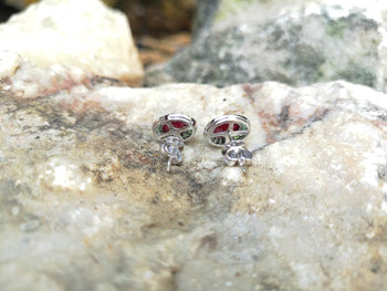 SJ2605 - Cabochon Ruby with Tsavorite Earrings Set in 18 Karat White Gold Settings