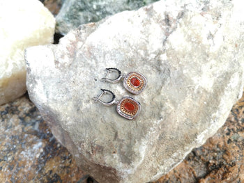 SJ2605 - Fire Opal with Orange Sapphire and Diamond Earrings Set in 18 Karat White Gold