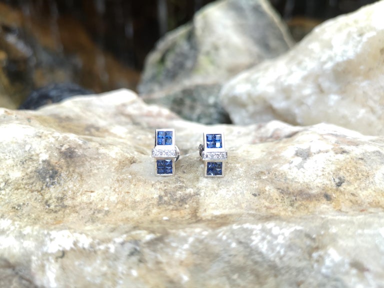SJ2331 - Blue Sapphire with Diamond Earrings Set in 18 Karat White Gold Settings