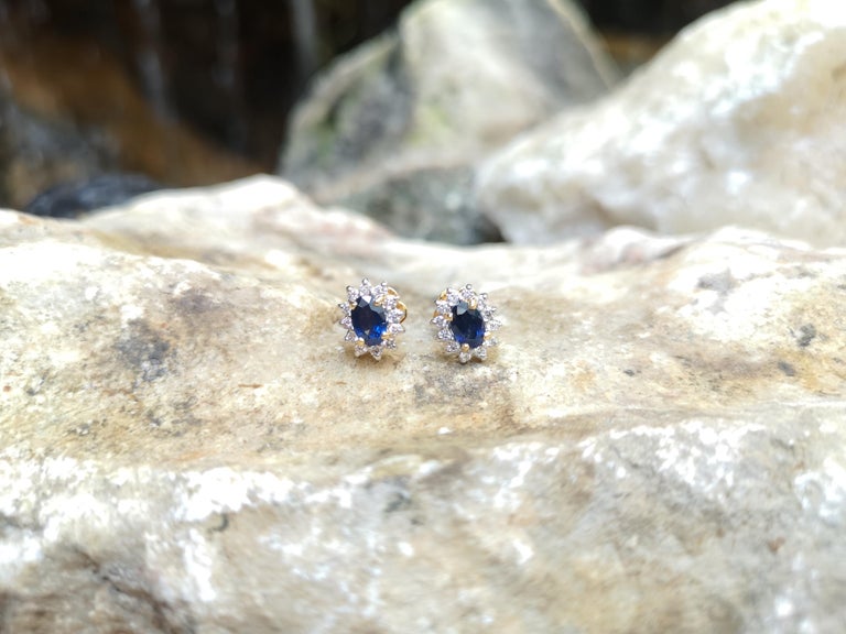 SJ6240 - Blue Sapphire with Diamond Earrings Set in 18 Karat Gold Settings