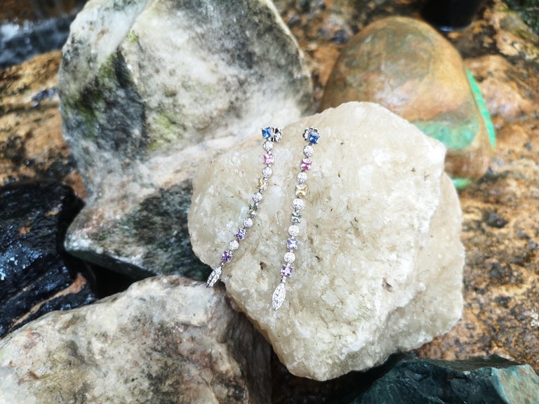 SJ2206 - Rainbow Color Sapphire with Diamond Earrings Set in 18 Karat White Gold Setting
