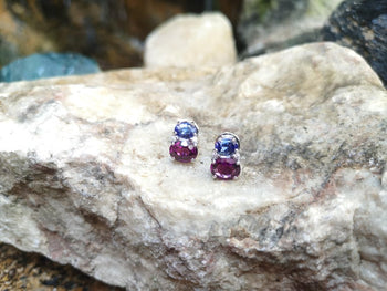 SJ2126 - Garnet, Tanzanite with Diamond Earring Set in 18 Karat White Gold