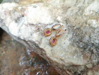 SJ2186 - Cabochon Ruby with Diamond and Pink Sapphire Earrings Set in 18 Karat Rose Gold