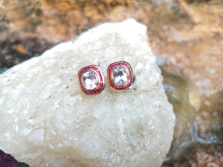 SJ2190 - Crystal Quartz with Ruby Earrings Set in 18 Karat Gold Settings