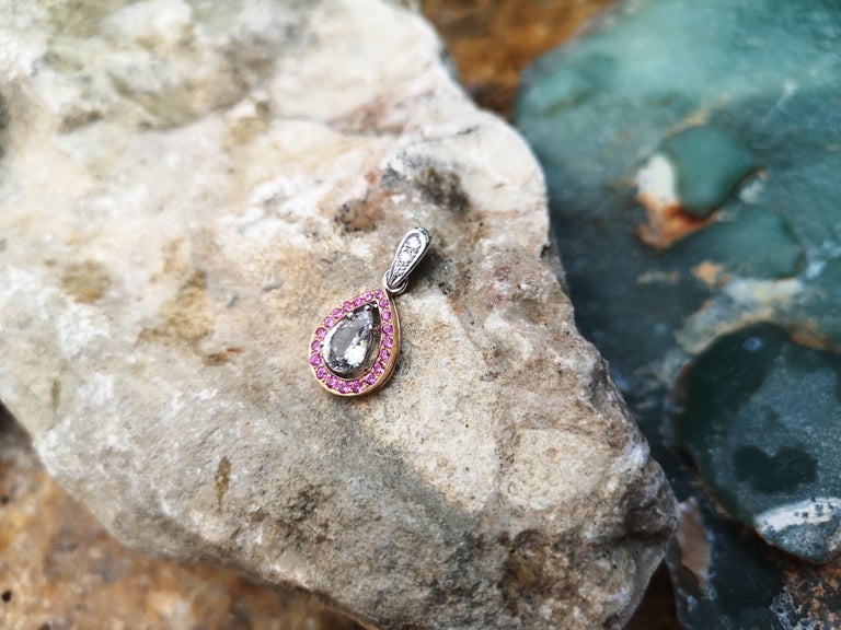 SJ2113 - White Sapphire with Pink Sapphire and Diamond Pendant Set in 18 Karat White Gold