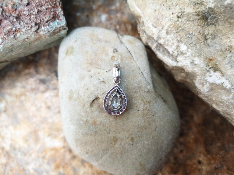 SJ2113 - White Sapphire with Pink Sapphire and Diamond Pendant Set in 18 Karat White Gold