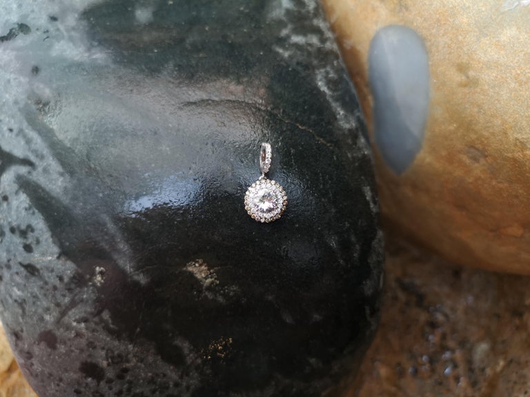 SJ2386 - White Sapphire with Brown Diamond and Diamond Pendant Set in 18 Karat White Gold