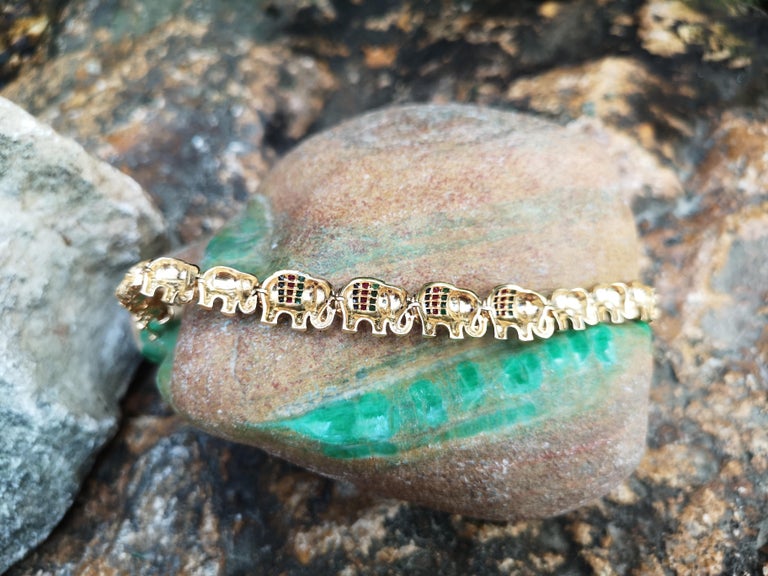 SJ2565 - Ruby, Emerald, Blue Sapphire with Diamond Elephant Bracelet Set in 18 Karat