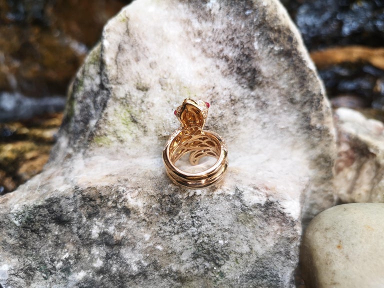 SJ1675 - Brown Diamond with Cabochon Ruby Snake Ring Set in 18 Karat Rose Gold Settings