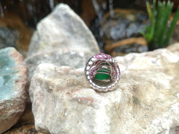 SJ2231 - Chrysoprase with Ruby, Diamond and Tsavorite Lobster Ring Set in 18K White Gold