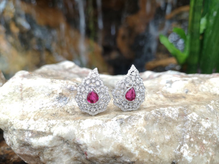 SJ1758 - Ruby with Diamond Earrings Set in 18 Karat White Gold Settings