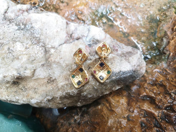 SJ6252 - Cabochon Blue Sapphire, Cabochon Ruby, Cabochon Emerald Earrings Set in 18 Karat