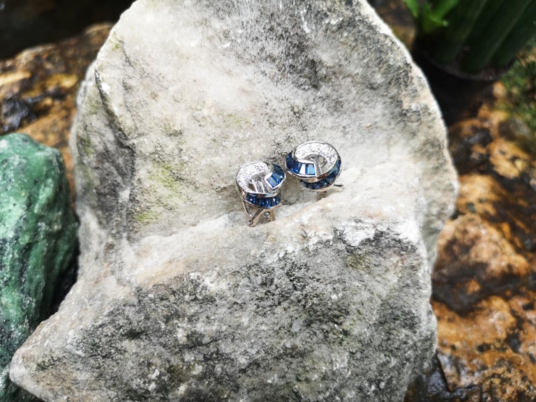 SJ2833 - Blue Sapphire with Diamond Earrings Set in 18 Karat White Gold Setting