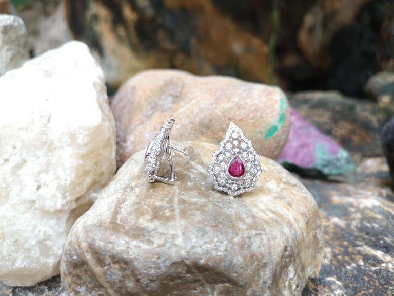 SJ1758 - Ruby with Diamond Earrings Set in 18 Karat White Gold Settings