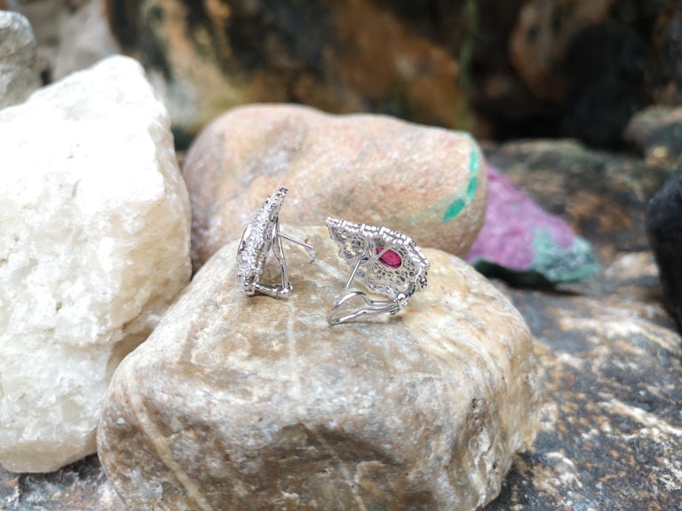 SJ1758 - Ruby with Diamond Earrings Set in 18 Karat White Gold Settings