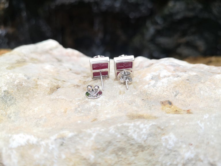 SJ6251 - Ruby with Diamond Flower Motif Earrings Set in 18 Karat White Gold Settings