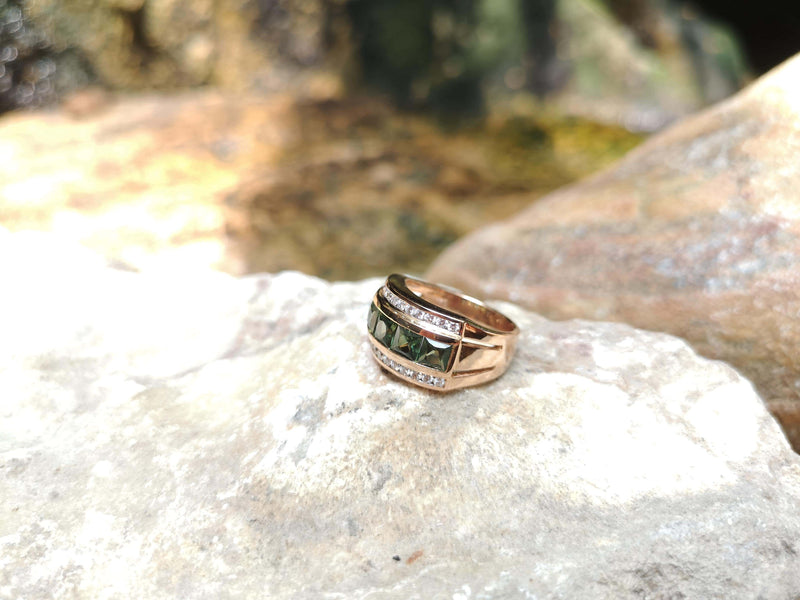 JR1373R - Green Sapphire with Diamond Ring Set in 18 Karat Rose Gold Setting