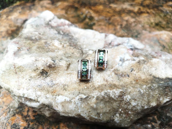 SJ2109 - Green Sapphire with Diamond Earrings Set in 18 Karat Rose Gold Settings