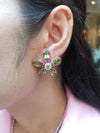 SJ6197 - Peridot with Pink Sapphire and Diamond Flower Earrings Set in 18k White Gold