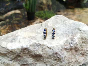 SJ2166 - Blue Sapphire with Diamond Huggies/Hoop Earrings Set in 18 Karat Gold Settings