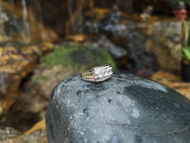 SJ2340 - White Sapphire with Diamond Ring Set in 18 Karat White Gold Settings